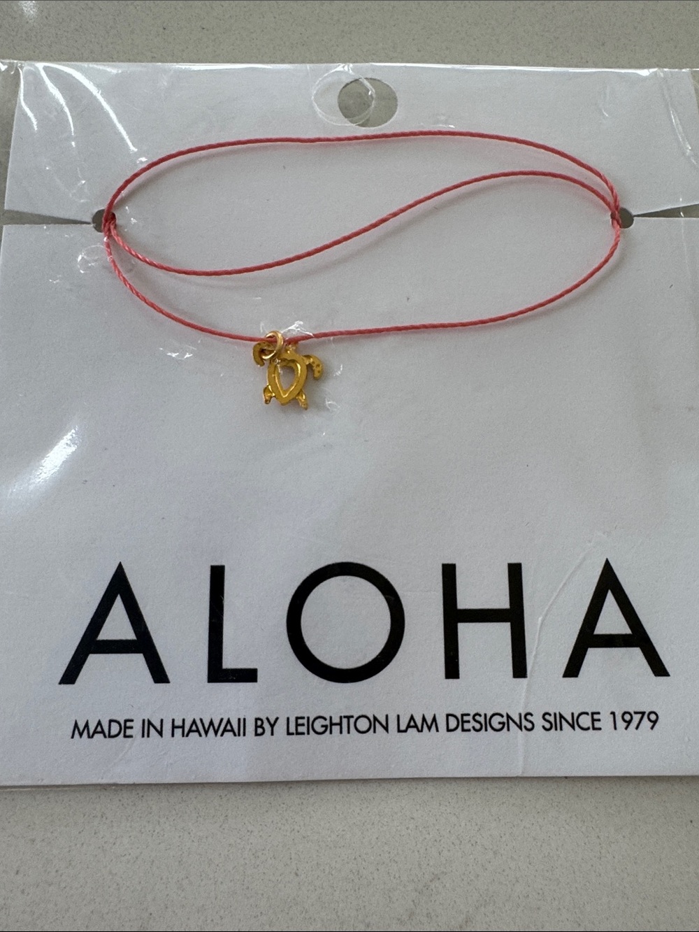 ALOHA Orange Cord Bracelet/Nexklace with Gold Turtle Charm NWT